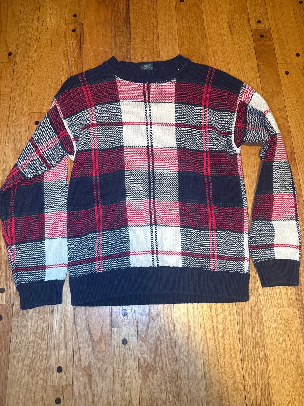 Vintage Hunt Club Plaid Knit Crewneck Men's Small Academia Preppy